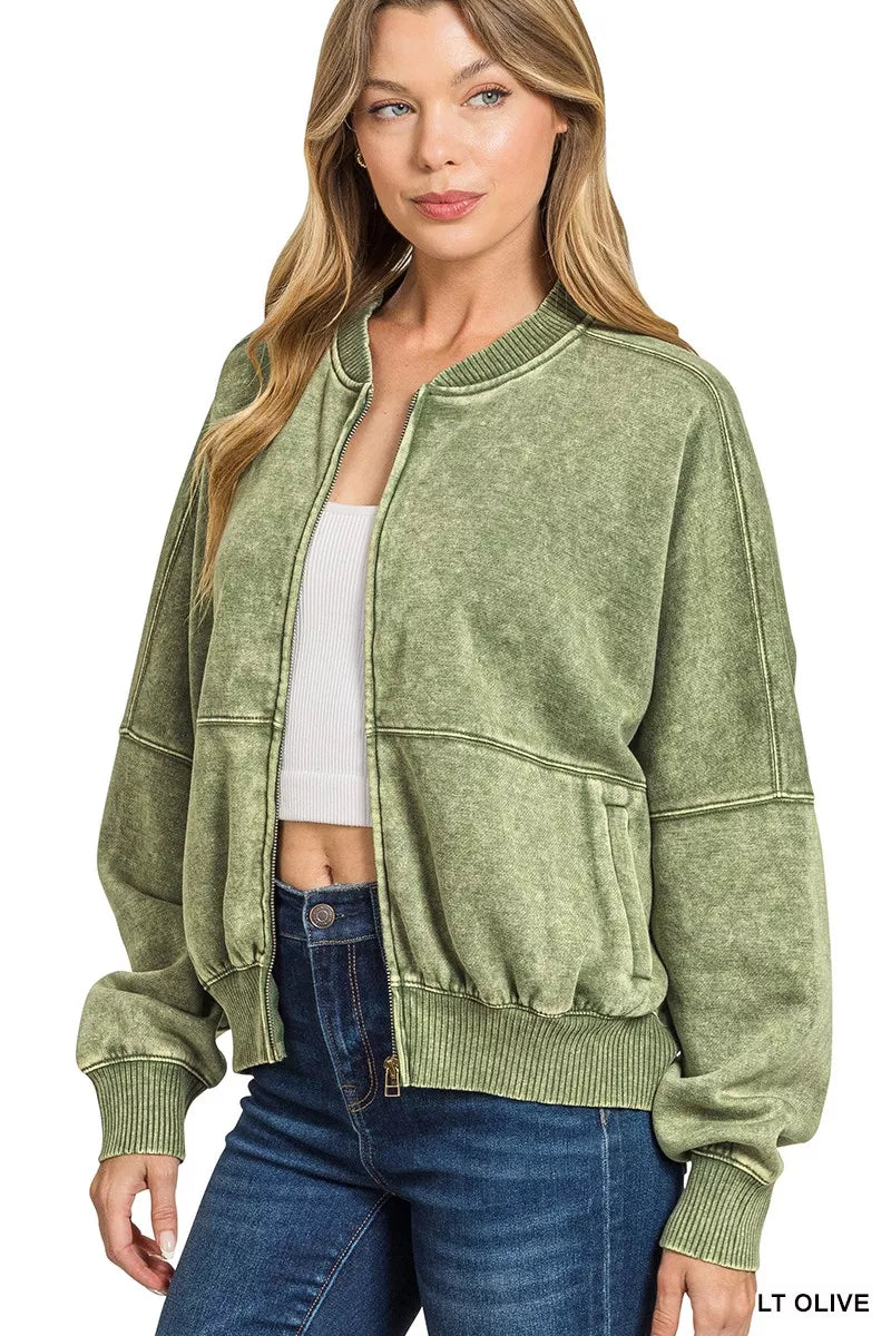 Zenana Acid Washed Fleece Jacket by Trendsi - Image 2