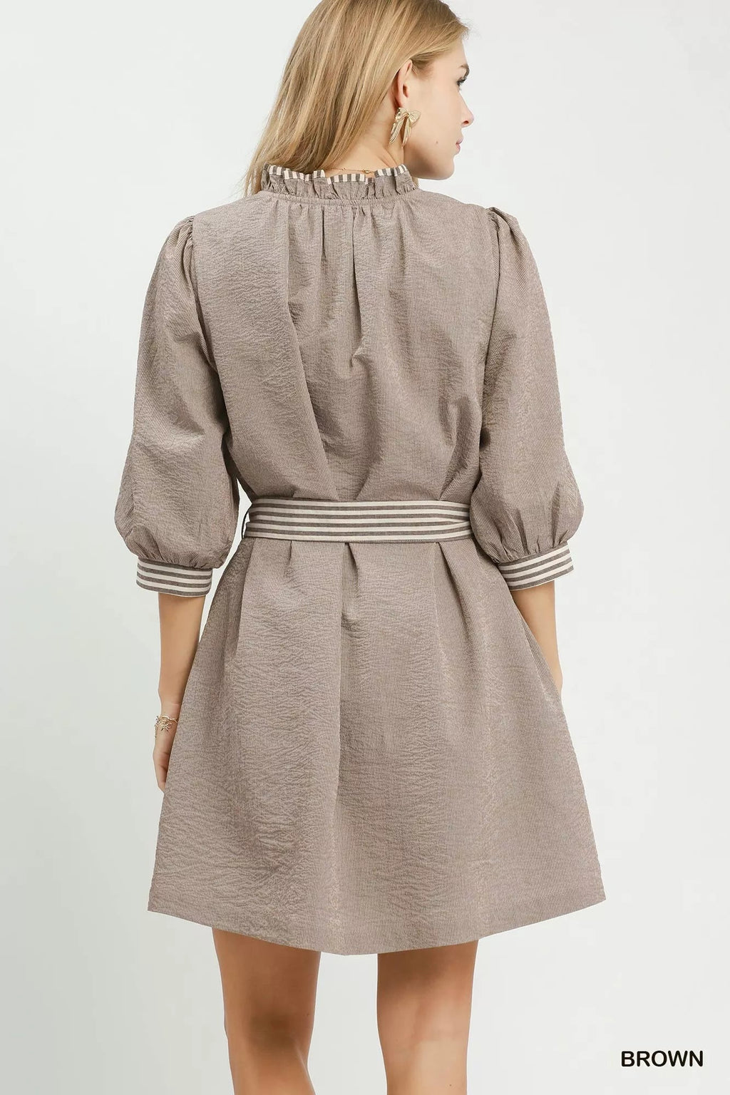 Umgee Textured Contrast Trim Tie Waist Mini Dress by Trendsi - Image 3