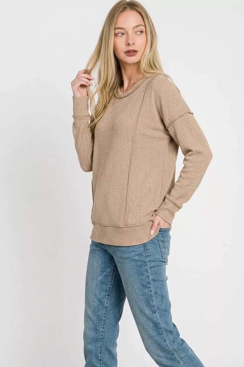 Zenana Corded Rib Long Sleeve Round Neck Top by Trendsi - Image 2